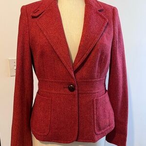 Gorgeous Herringbone Wool Short Fitted Hunting Jacket Blazer Size 10 Red/Orange